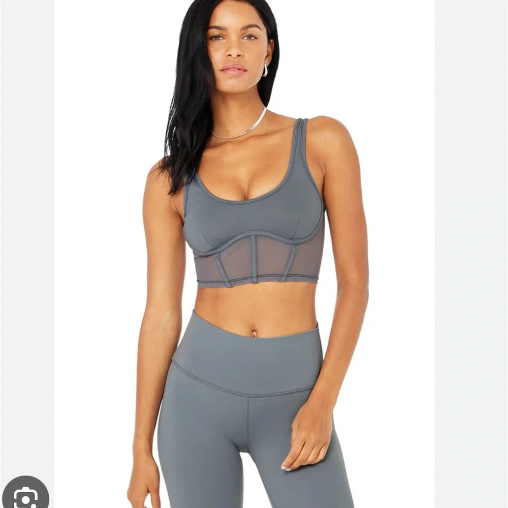 Alo yoga steel blue Airbrush mesh corset bra top (Bra tank top only)